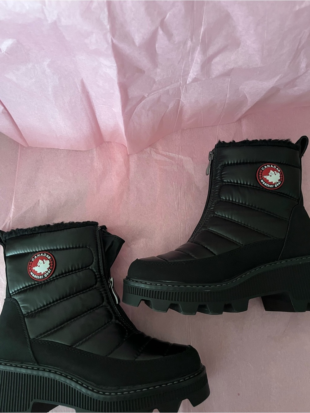 Canada Goose Black Quilted Platform Ankle Boots with Side Zip